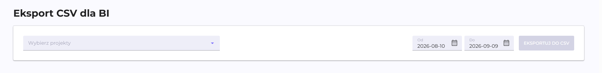 Export CSV for BI section with project selection and date range
