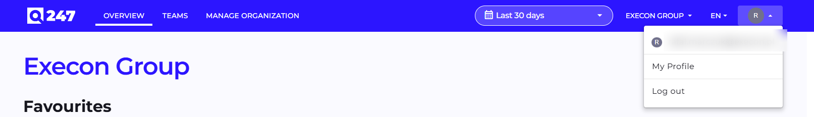 The expanded user menu