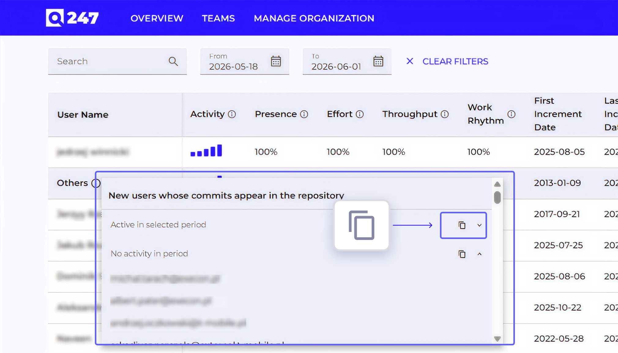 The "Others" group split into active and inactive sub-lists with copy buttons