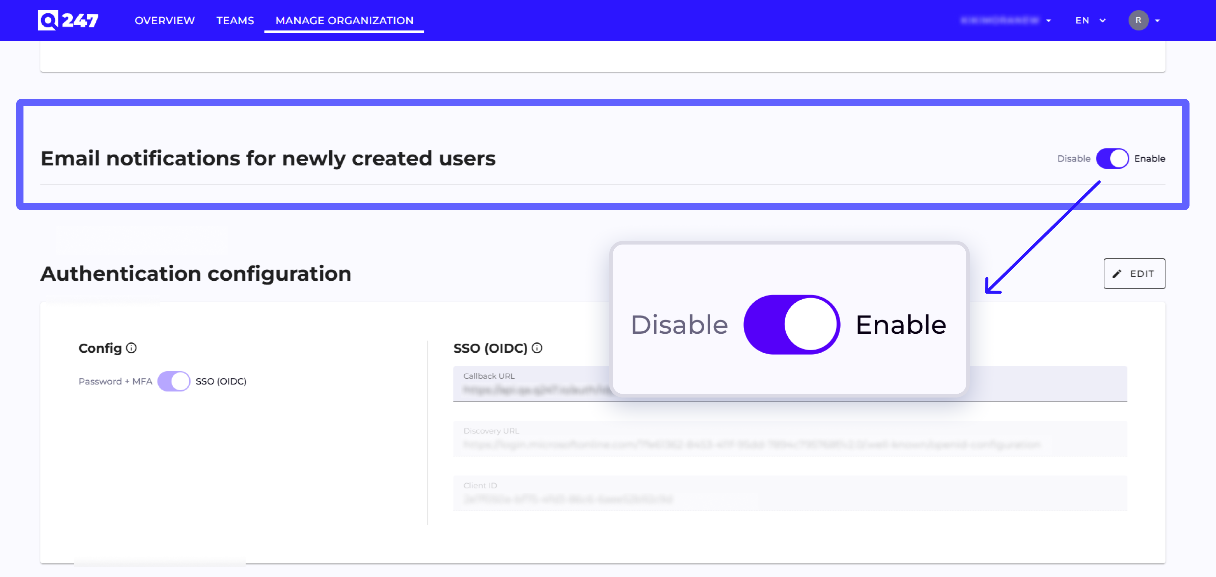 Nowa sekcja w zakładce Settings z togglem Email notifications
