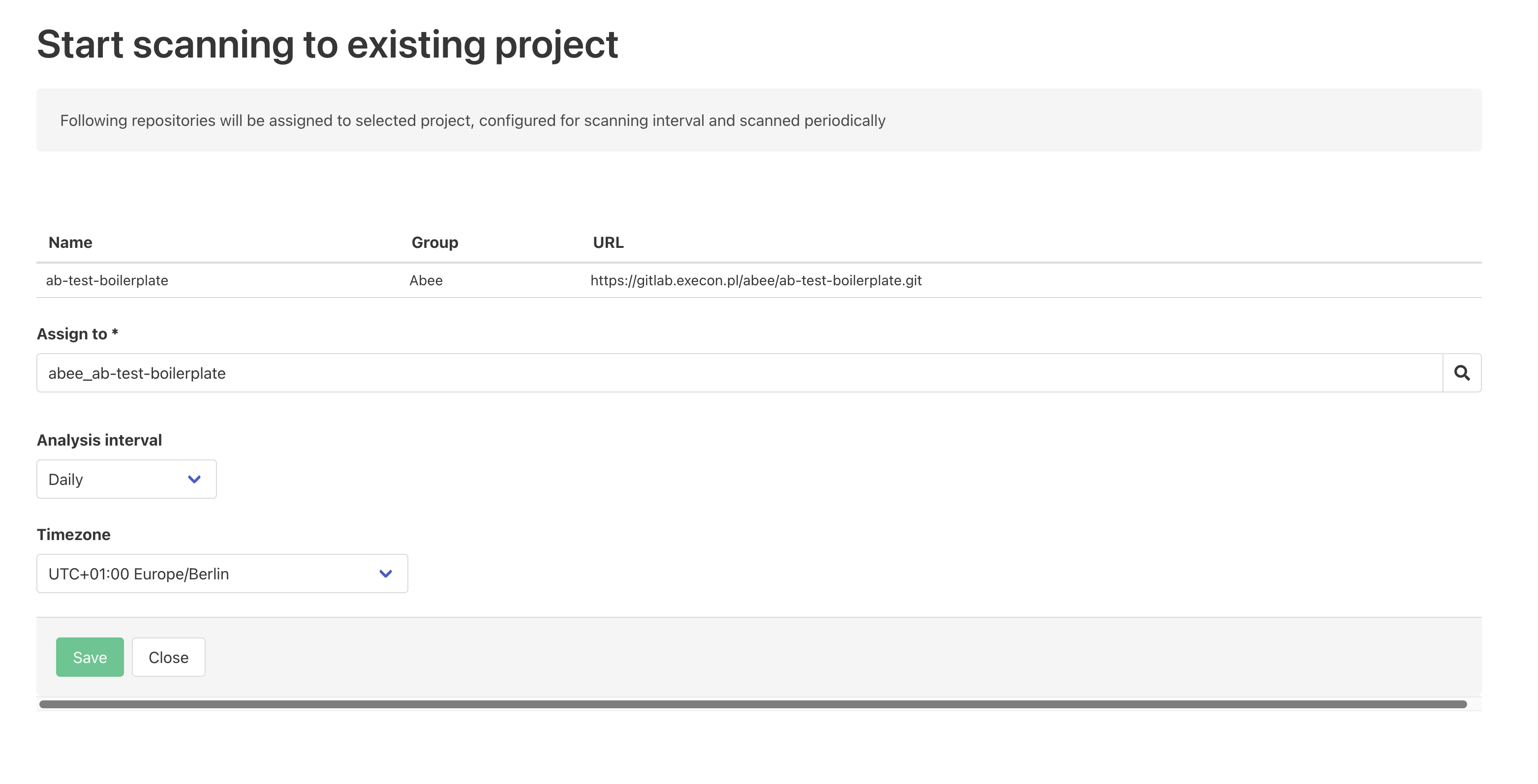 Rozpocznij skanowanie istniejącego projektu
