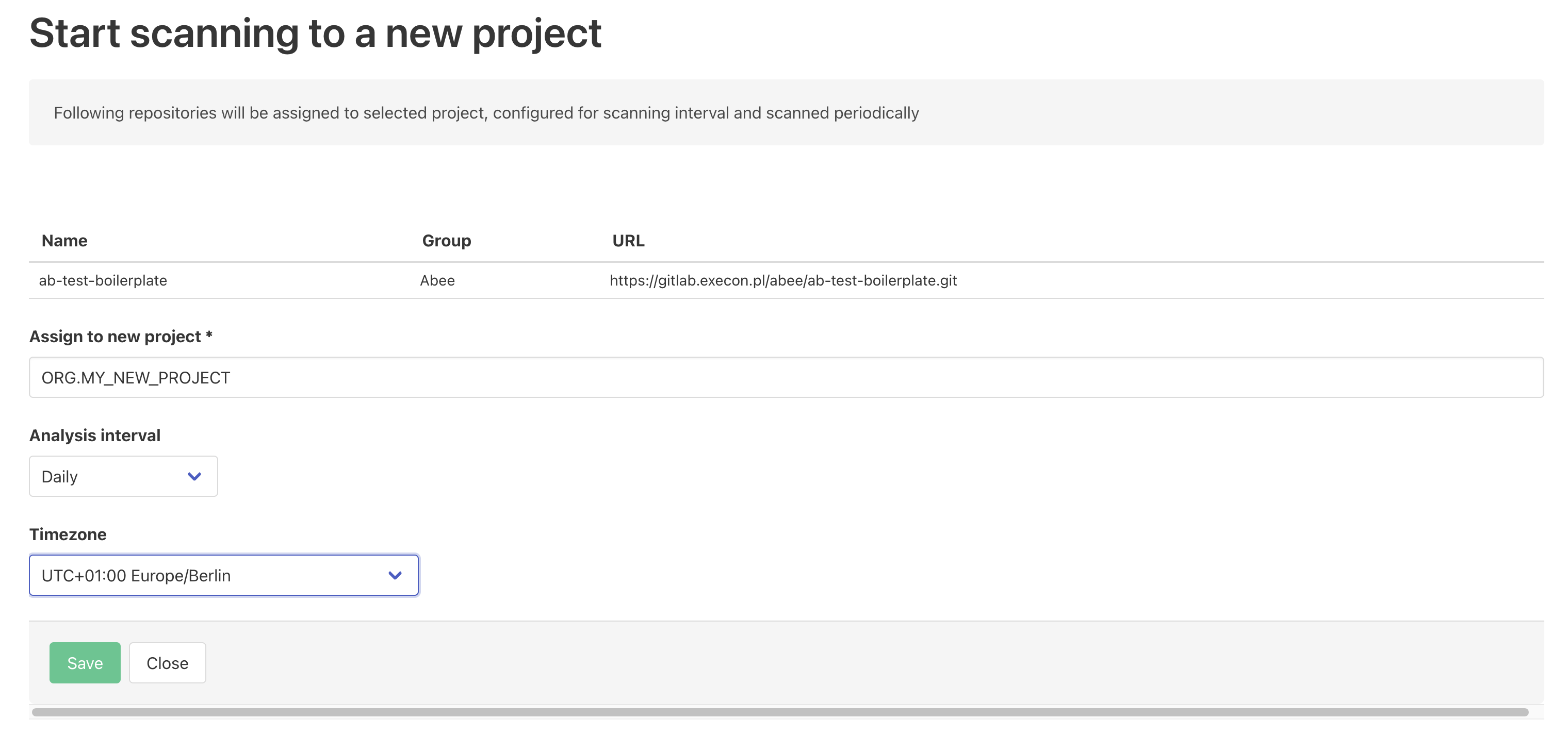 Rozpocznij skanowanie nowego projektu